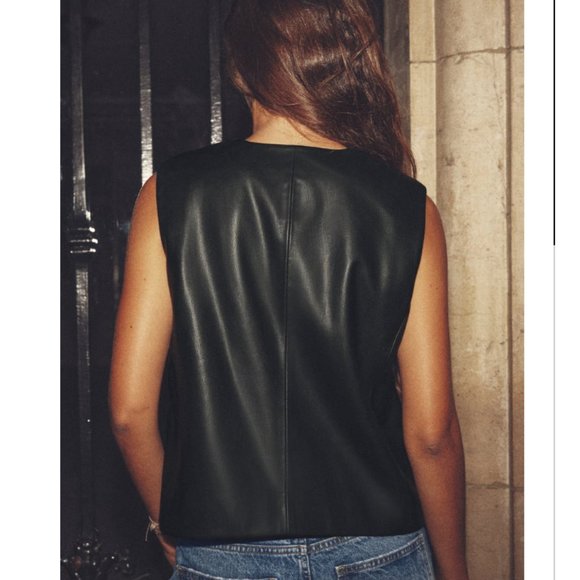 NWT ZARA TAILORED FAUX LEATHER VEST BLACK - Picture 2 of 5
